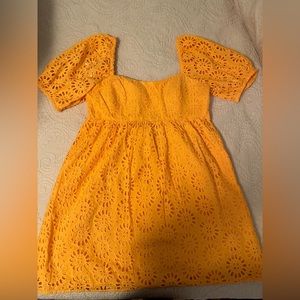 EUC Lilly Pulitzer eyelet babydoll dress, size14 in Cantaloupe. Smocking on back